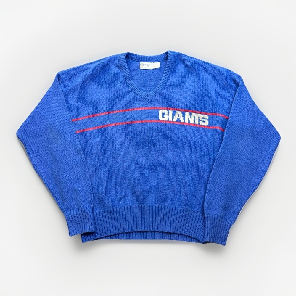 Vintage 80s Cliff Engle New York Giants Medium Wool Knit Crewneck Sweater USA